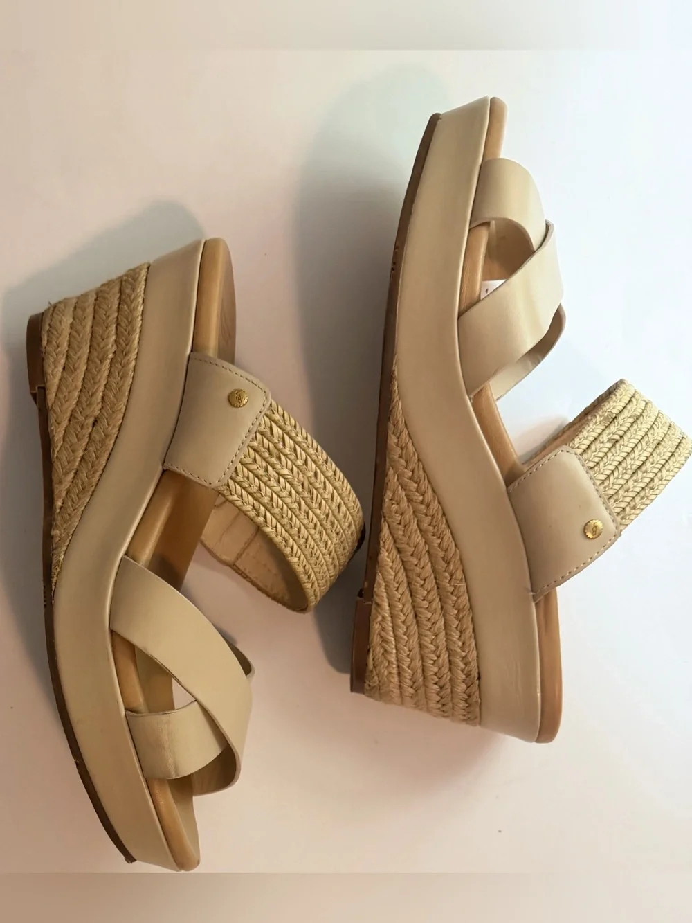 UGG Adriana Leather Jute Wedge Platform Sandals - Horchata Beige - Size 9